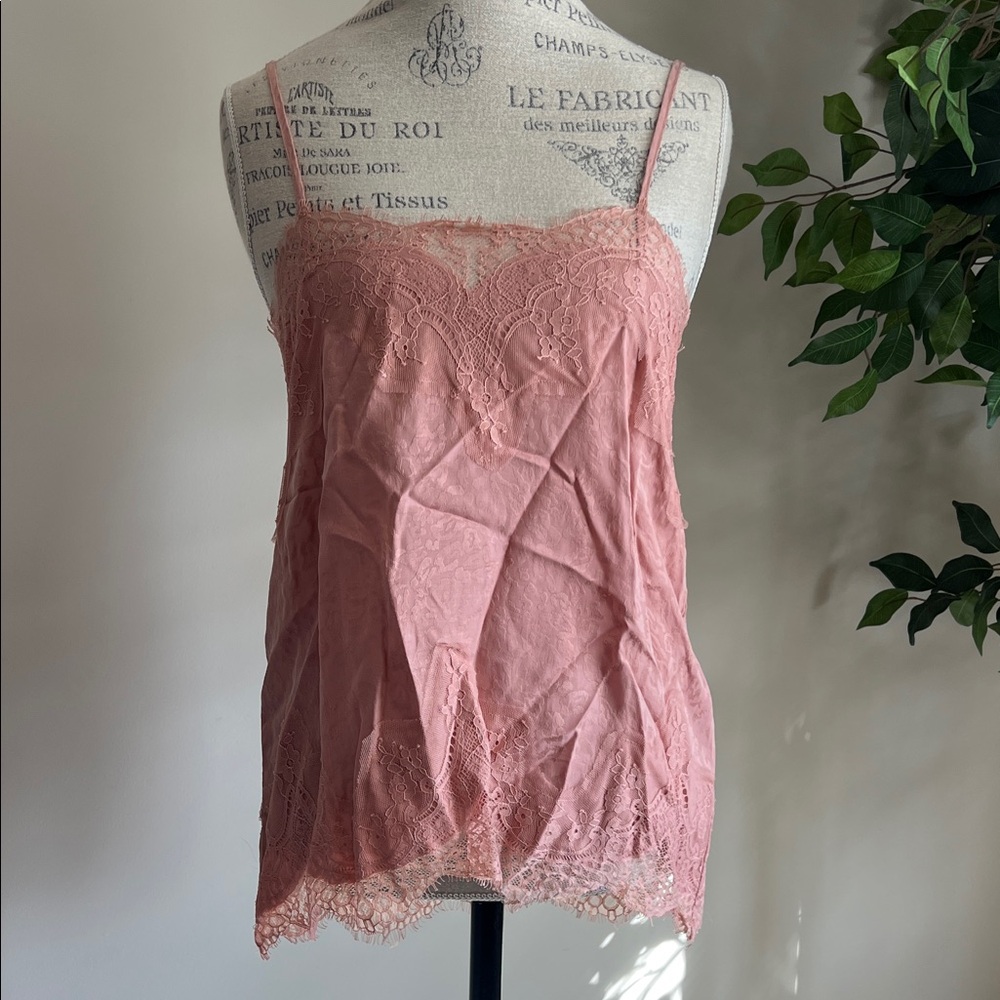 Elegant Pink Lace Trim Cami Top with Cheetah Print